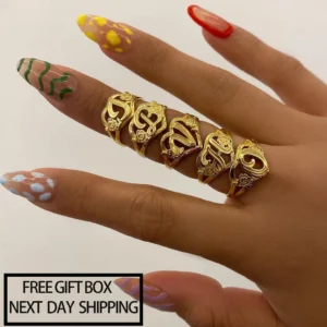 Qitian Gold Initials Heart Letter Ring For Women Fashion Hip Hop Jewelry Personalized Adjustable Letter Rings Mother's Day Gifts