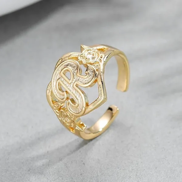 Qitian Gold Initials Heart Letter Ring For Women Fashion Hip Hop Jewelry Personalized Adjustable Letter Rings Mother's Day Gifts - Image 6