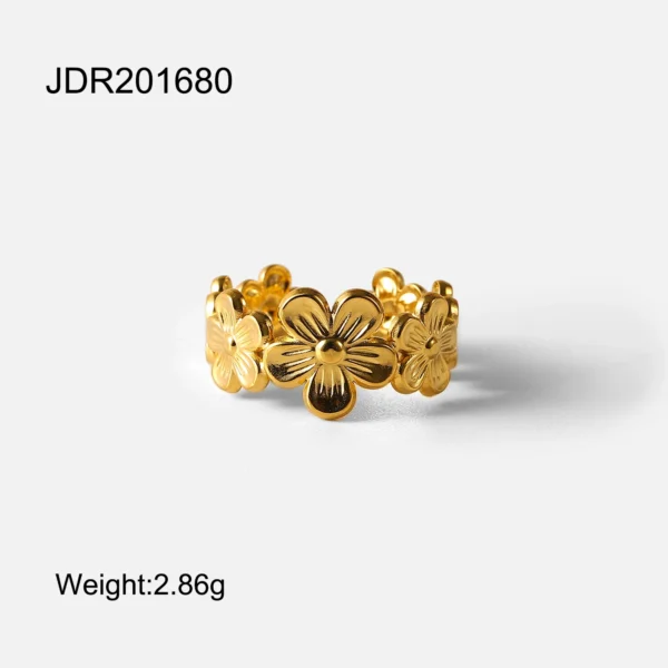 Exquisite Stainless Steel Flower Adjustable Opening Rings 18k Gold PVD Plated Waterproof Finger Jewelry For Women Wedding Gift - Image 17