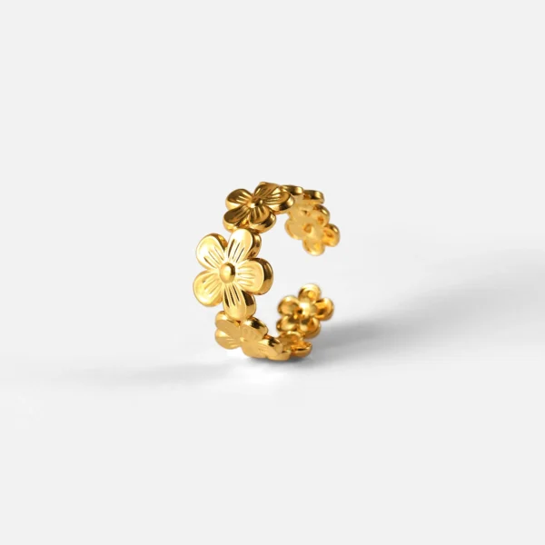 Exquisite Stainless Steel Flower Adjustable Opening Rings 18k Gold PVD Plated Waterproof Finger Jewelry For Women Wedding Gift - Image 33