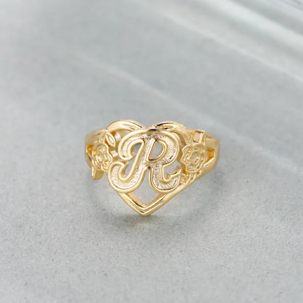 Qitian Gold Initials Heart Letter Ring For Women Fashion Hip Hop Jewelry Personalized Adjustable Letter Rings Mother's Day Gifts - Image 5