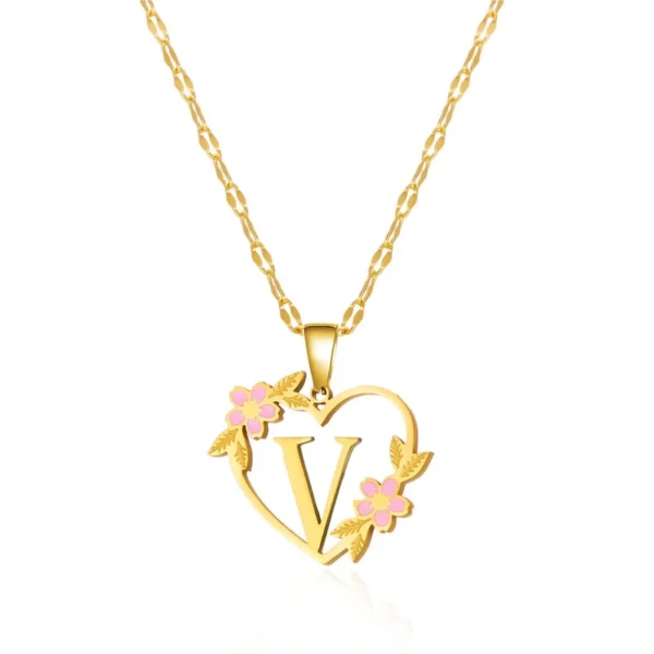 Korean Flower Stainless Steel Initial Letter Name Pendant Necklace For Women Men A-Z Letters Friendship Choker Jewelry Gifts - Image 3
