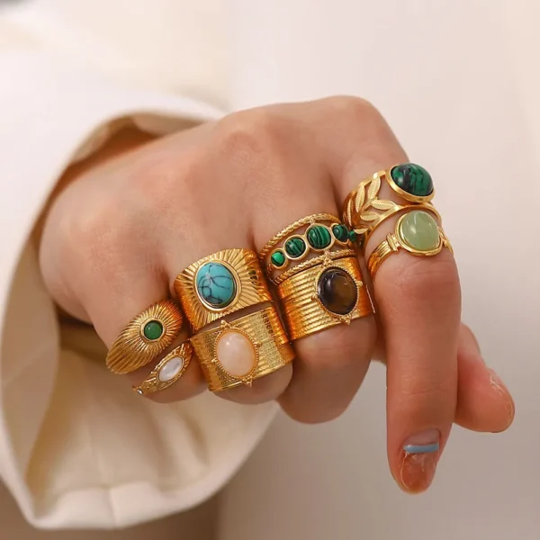 Youthway New Design Natural Stone Stainless Steel Ring Women Waterproof Stylish Golden Jewelry 2022 NEW Set - Image 29