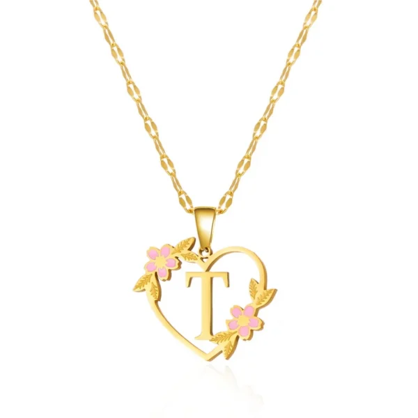 Korean Flower Stainless Steel Initial Letter Name Pendant Necklace For Women Men A-Z Letters Friendship Choker Jewelry Gifts - Image 5