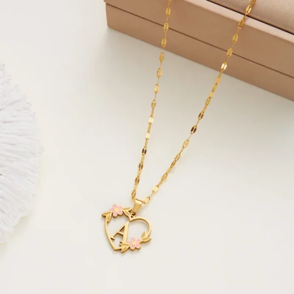 Korean Flower Stainless Steel Initial Letter Name Pendant Necklace For Women Men A-Z Letters Friendship Choker Jewelry Gifts - Image 29