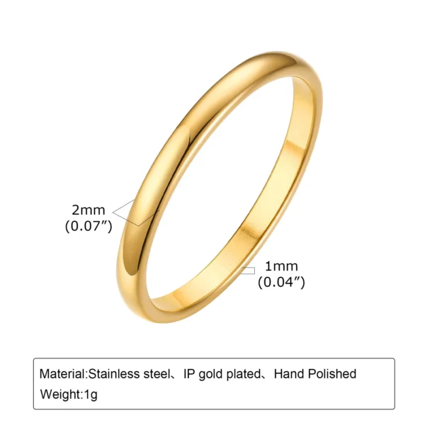 Set of 2 Stacking Ring for WomenStainless Steel 2mm Thin Gold Color Dome Shap Minimalist Jewelry - Image 8