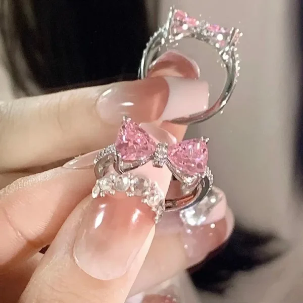 New Arrived Romantic Lovely Pink Bowknot Design Female Exquisite Jewelry Ring with Micro Bow Tie Zircon for Party and Dating - Image 13