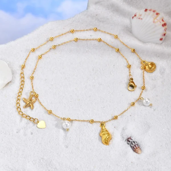 Charms Necklace for Women,18k Gold Plated Pearl Shell Conch Starfish Summer Beach Necklace, Stainless Steel Waterproof Jewelry - Image 11
