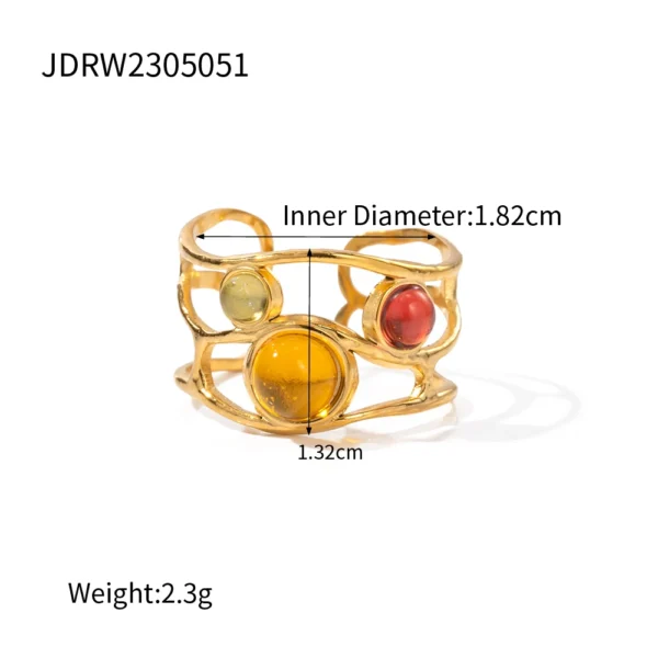 Youthway Stainless Steel Resin Mesh Wavy Open Ring 18k PVD Gold Plated Party Gift for Women's Exquisite Jewelry - Image 7