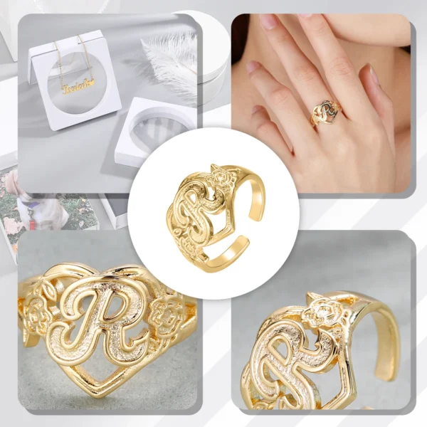 Qitian Gold Initials Heart Letter Ring For Women Fashion Hip Hop Jewelry Personalized Adjustable Letter Rings Mother's Day Gifts - Image 7