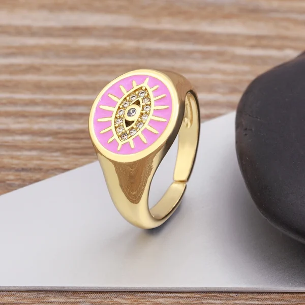 New Arrival Trendy Dripping Oil Turkish Evil Eye Rings 5 Colors Finger Rings Adjustable for Women Gold Plated Fashion Jewelry - Image 6