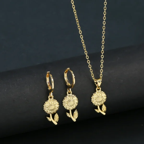 7 Style Classic Gold Plated Botanical Sunflower Pendant Necklace Earrings Jewelry Set New Trend Women Casual Party Jewelry Gift - Image 6