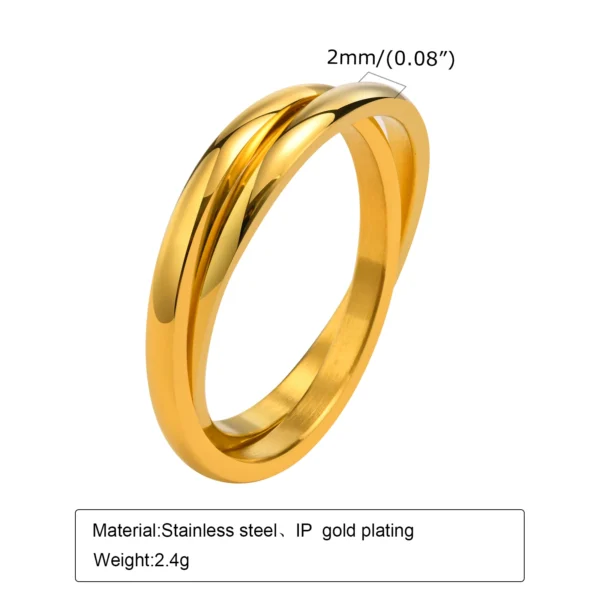 Set of 2 Stacking Ring for WomenStainless Steel 2mm Thin Gold Color Dome Shap Minimalist Jewelry - Image 2