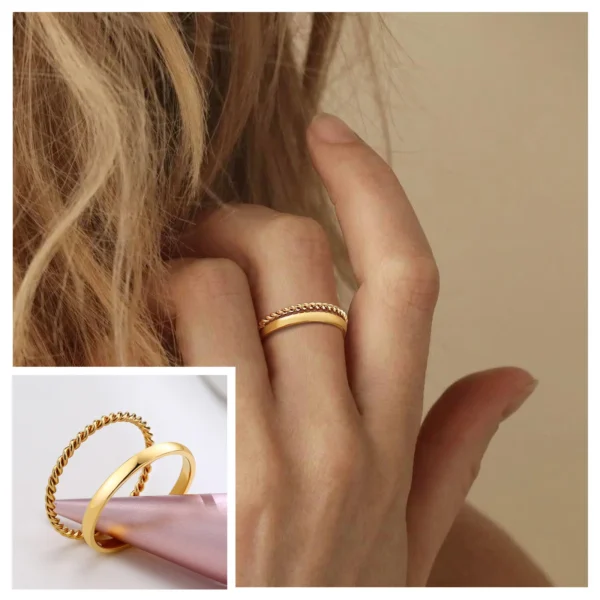 Set of 2 Stacking Ring for WomenStainless Steel 2mm Thin Gold Color Dome Shap Minimalist Jewelry - Image 21
