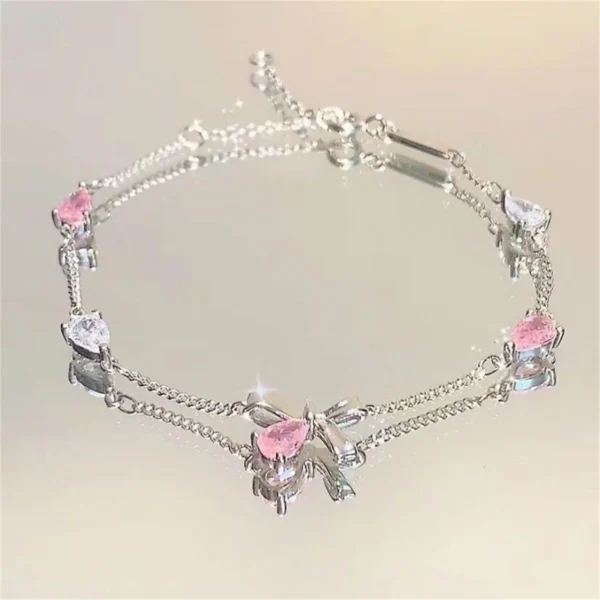Korean Elegant Cherry Blossom Bow Zircon Bracelet For Women Y2K Sweet Girls Crystal Flowers Bracelets Wedding Party Jewelry Gift - Image 4