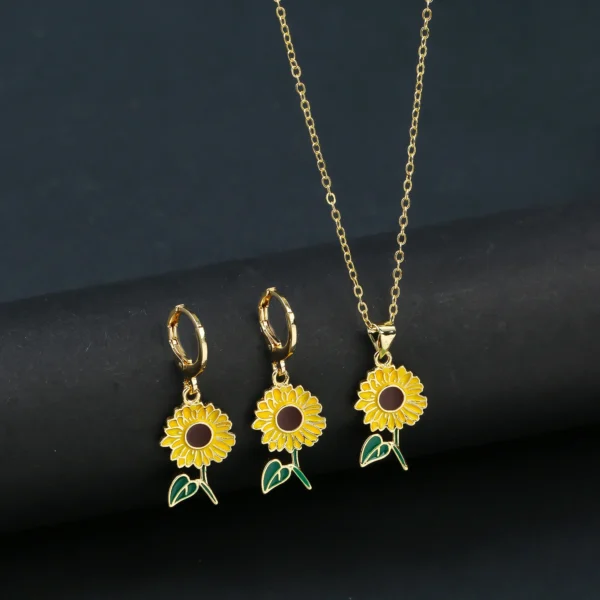 7 Style Classic Gold Plated Botanical Sunflower Pendant Necklace Earrings Jewelry Set New Trend Women Casual Party Jewelry Gift - Image 4
