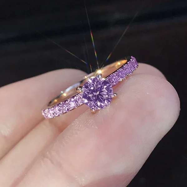 Dazzling Round Geometry Simple Silver Rose Gold Color Rings for Women Fashion Metal Inlaid Purple White Stones Ring Jewelry - Image 5