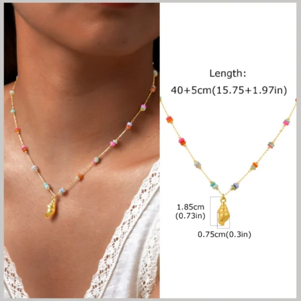 Charms Necklace for Women,18k Gold Plated Pearl Shell Conch Starfish Summer Beach Necklace, Stainless Steel Waterproof Jewelry - Image 3