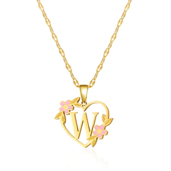 Korean Flower Stainless Steel Initial Letter Name Pendant Necklace For Women Men A-Z Letters Friendship Choker Jewelry Gifts - Image 2