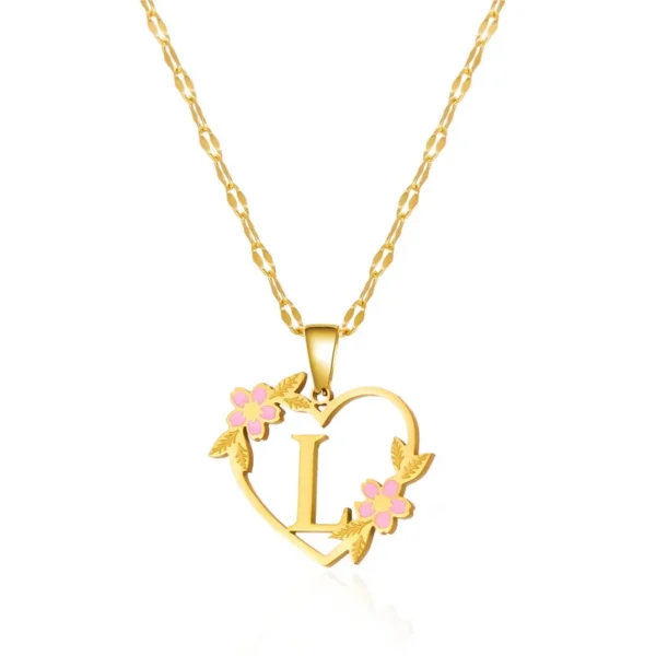 Korean Flower Stainless Steel Initial Letter Name Pendant Necklace For Women Men A-Z Letters Friendship Choker Jewelry Gifts - Image 23