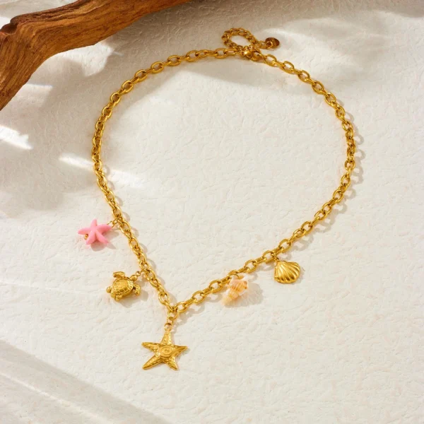 DIEYURO 316L Stainless Steel Marine Style Conch Golden Sea Star Pendant Necklace Girl New Fashion Trend Neck Jewelry Gift Joyas - Image 6