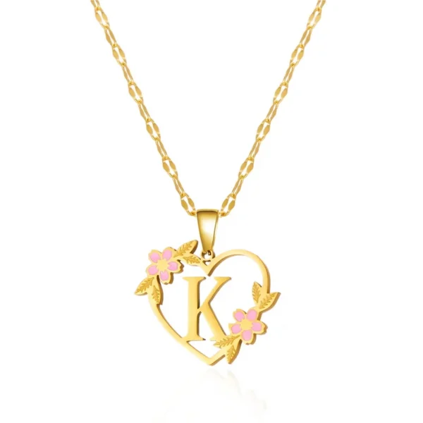 Korean Flower Stainless Steel Initial Letter Name Pendant Necklace For Women Men A-Z Letters Friendship Choker Jewelry Gifts - Image 24