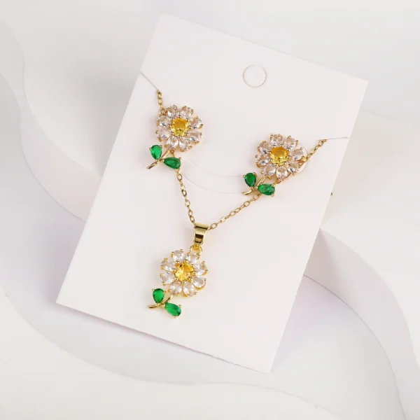 7 Style Classic Gold Plated Botanical Sunflower Pendant Necklace Earrings Jewelry Set New Trend Women Casual Party Jewelry Gift - Image 3