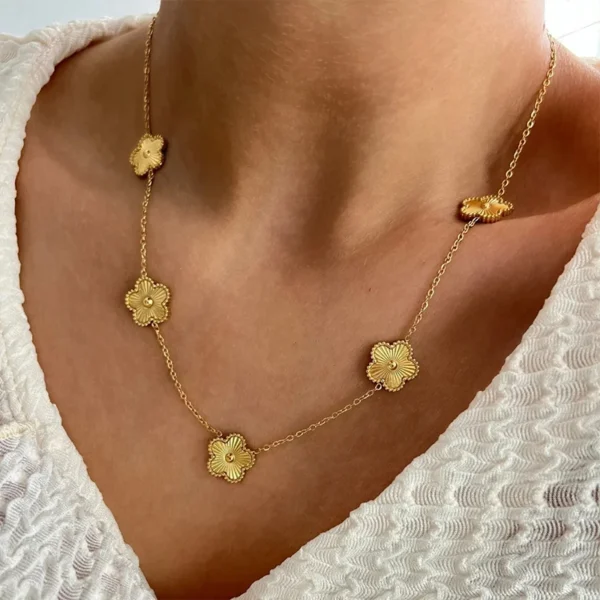 18K Gold Plated Stainless Steel Double Sided Chain Necklace for Women Five Flowers Clover Luxury Fashion Jewelry Accessories - Image 7