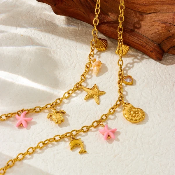 DIEYURO 316L Stainless Steel Marine Style Conch Golden Sea Star Pendant Necklace Girl New Fashion Trend Neck Jewelry Gift Joyas - Image 5