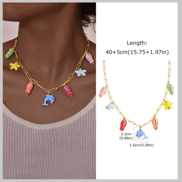 Charms Necklace for Women,18k Gold Plated Pearl Shell Conch Starfish Summer Beach Necklace, Stainless Steel Waterproof Jewelry