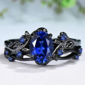 Elegant Women Rings Black Color Blue Stone Rings Set Flower Round Design Wedding Rings for Women Jewelry