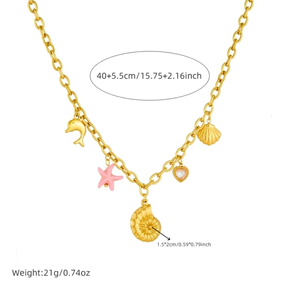 DIEYURO 316L Stainless Steel Marine Style Conch Golden Sea Star Pendant Necklace Girl New Fashion Trend Neck Jewelry Gift Joyas - Image 4