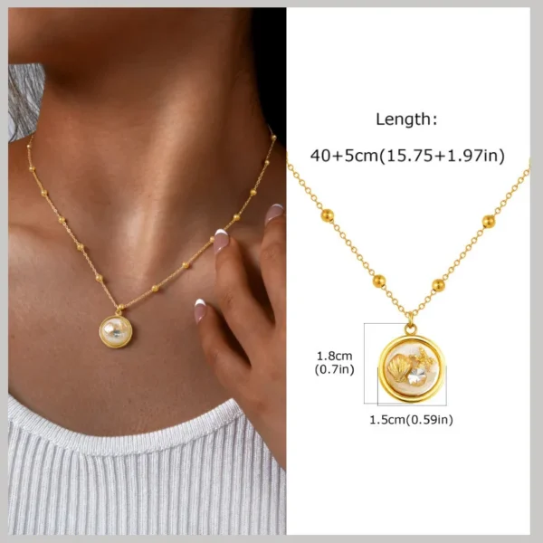 Charms Necklace for Women,18k Gold Plated Pearl Shell Conch Starfish Summer Beach Necklace, Stainless Steel Waterproof Jewelry - Image 4