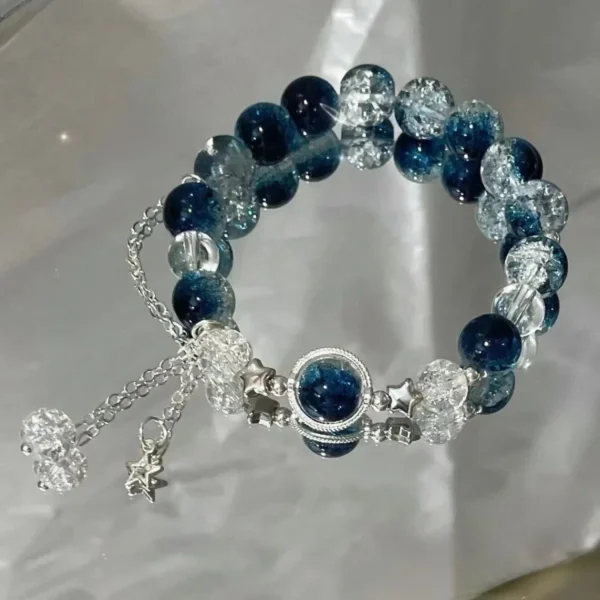 Niche Design Star Chain Tassel Bracelet for Women Fantasy Blue Crystal Beads Elastic Rope Bracelet Best Friend Jewelry Gifts - Image 2