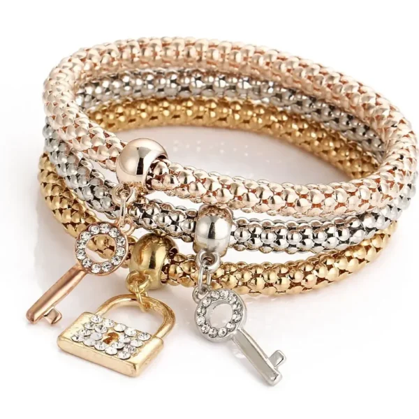 3Colors/Lot Tree Of Life Elastic Bracelet Set For Women Crystal Owl Key Lock Music Note Butterfly Heart Charm Bangle Men Jewelry - Image 4