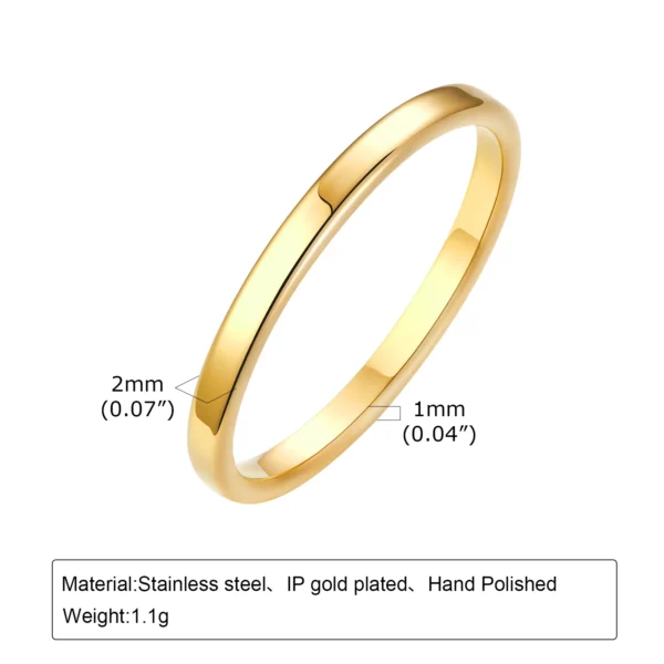 Set of 2 Stacking Ring for WomenStainless Steel 2mm Thin Gold Color Dome Shap Minimalist Jewelry - Image 13