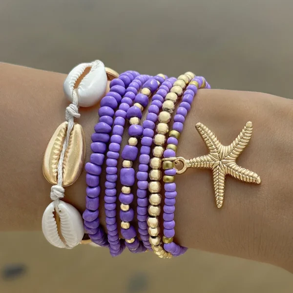 7Pcs Bohemian Shell Bracelet Set For Women Starfish Charm Rice Beads Wristband Bangle Girls Summer Beach Jewelry Accessories - Image 9