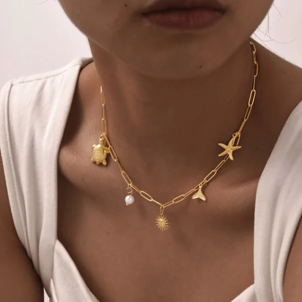 Charms Necklace for Women,18k Gold Plated Pearl Shell Conch Starfish Summer Beach Necklace, Stainless Steel Waterproof Jewelry - Image 10