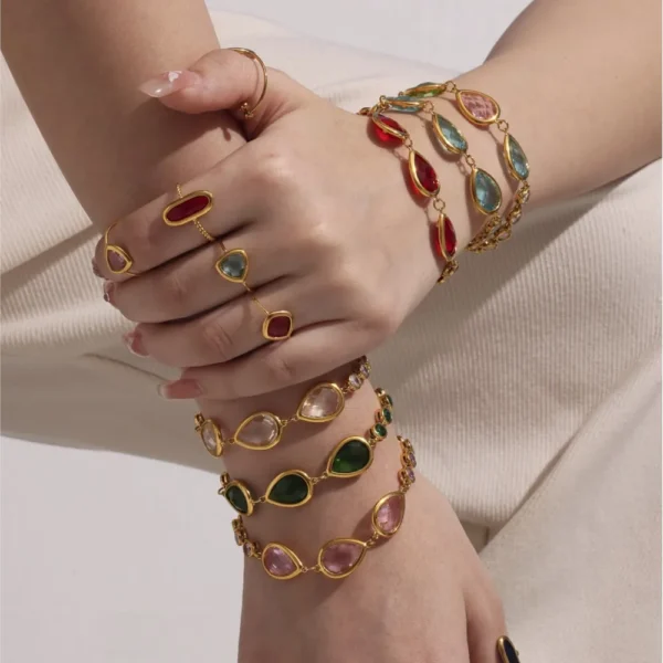 Shiny Water Drop Shape Faceted Czech Crystal Glass Bracelet In Stainless Steel With 18k Gold Plated Luxury Bracelets For Women - Image 18