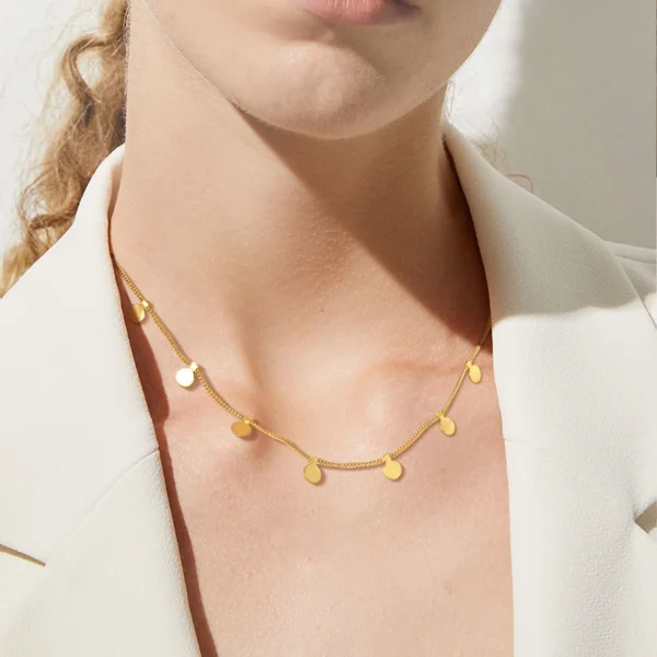 Delicate Small Multiple Coins Disc Necklace for Women, Gold Color Stainless Steel Waterproof - Image 3