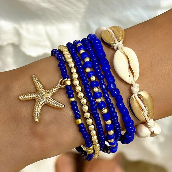 7Pcs Bohemian Shell Bracelet Set For Women Starfish Charm Rice Beads Wristband Bangle Girls Summer Beach Jewelry Accessories - Image 2