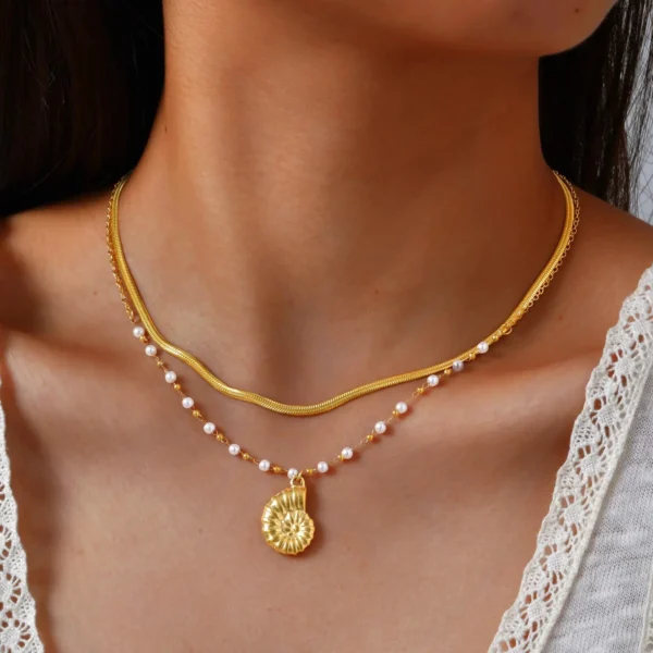 Charms Necklace for Women,18k Gold Plated Pearl Shell Conch Starfish Summer Beach Necklace, Stainless Steel Waterproof Jewelry - Image 8