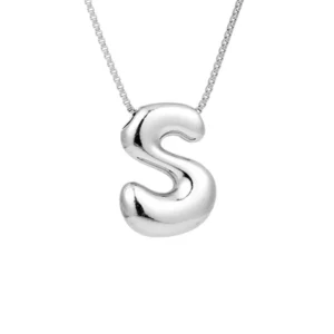 Creative A-Z Balloon Bubble Letter pendant Necklace for Women Silver Plated Chunky Initial Necklaces Jewelry Birthday Gift