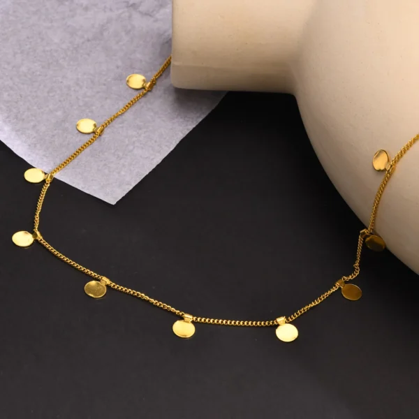 Delicate Small Multiple Coins Disc Necklace for Women, Gold Color Stainless Steel Waterproof - Image 5