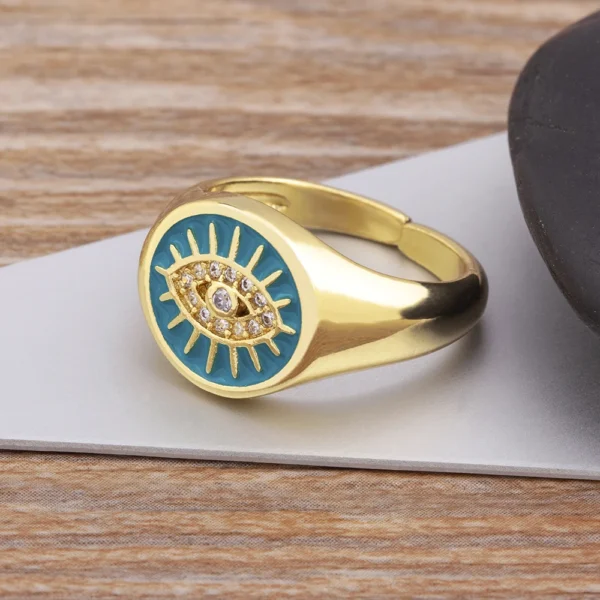 New Arrival Trendy Dripping Oil Turkish Evil Eye Rings 5 Colors Finger Rings Adjustable for Women Gold Plated Fashion Jewelry - Image 9