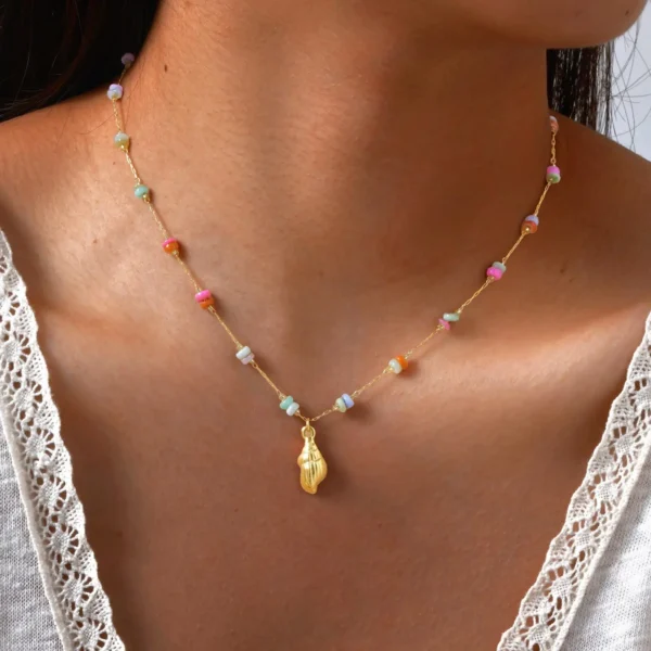 Charms Necklace for Women,18k Gold Plated Pearl Shell Conch Starfish Summer Beach Necklace, Stainless Steel Waterproof Jewelry - Image 9