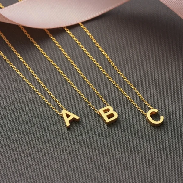 stainless steel Initial Necklace Gold  Color Cut Letters Single Name Choker Necklace For Women Pendant Jewelry Gift dropshipping - Image 3