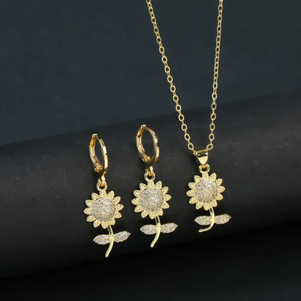 7 Style Classic Gold Plated Botanical Sunflower Pendant Necklace Earrings Jewelry Set New Trend Women Casual Party Jewelry Gift - Image 2
