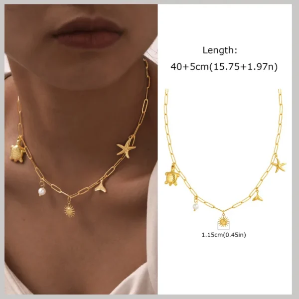 Charms Necklace for Women,18k Gold Plated Pearl Shell Conch Starfish Summer Beach Necklace, Stainless Steel Waterproof Jewelry - Image 5