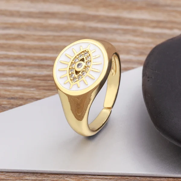 New Arrival Trendy Dripping Oil Turkish Evil Eye Rings 5 Colors Finger Rings Adjustable for Women Gold Plated Fashion Jewelry - Image 8